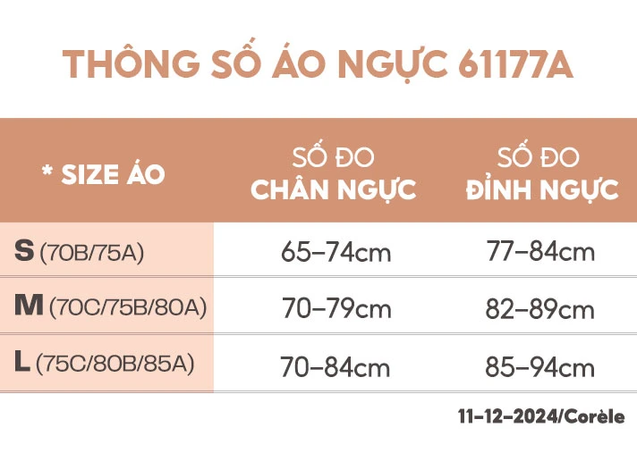 Bảng hướng dẫn chọn size áo 61177A